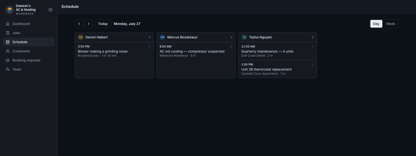 Workbase day view · Demo data